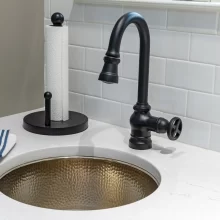 Bronze Under Counter Sink with Black Faucet with Rotary Dial Control
