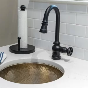 Bronze Under Counter Sink with Black Faucet with Rotary Dial Control