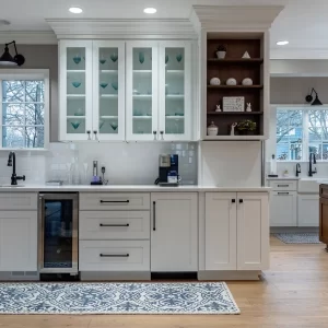 White Cabinets with White Counter and Sink for Coffee Bar set up