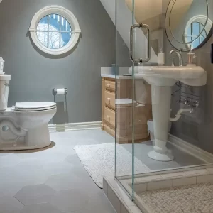Bathroom with Vanity and Toilet and Shower