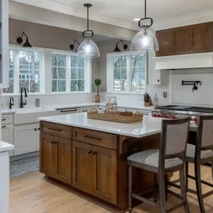 White Kitchen with island and decorations