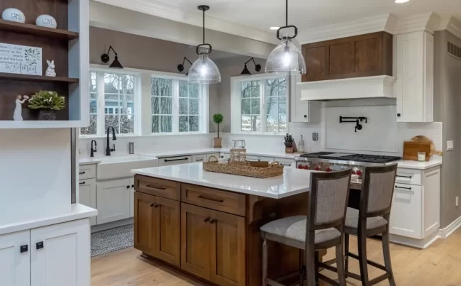 Gull Lake Kitchen with Island | Pennings & Sons White Kitchen with island and decorations