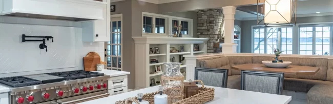 View from Kitchen into booth for seating