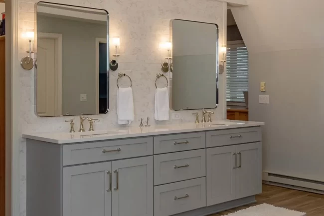 Gull Lake Primary Bathroom Custom Double Vanity | Pennings & Sons Primary Bathroom Double Sink Vanity