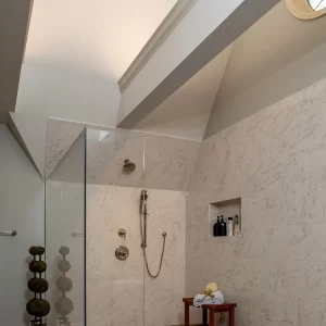Spacious Walk In Shower with Tiled Walls